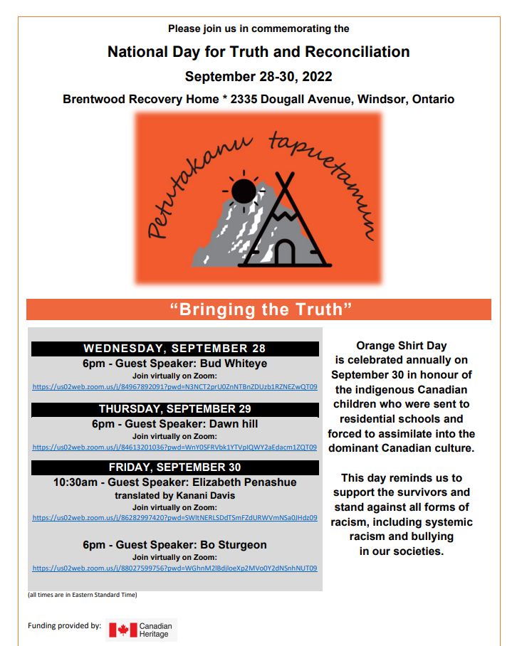National Day for Truth and Reconciliation - "Bringing the Truth" @ Brentwood Recovery Home | Windsor | Ontario | Canada